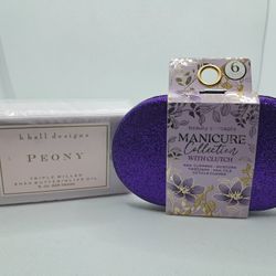 New Beauty Concepts Manicure Set & Clutch w/k. Hall Peony Soap