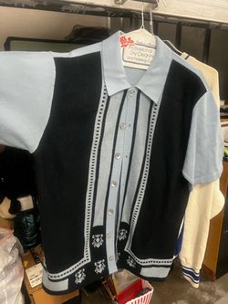 Black and Blue Knit Button-Up Shirt