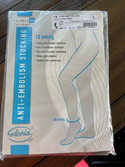 Gloria Thrombosis Anti-Embolism white Stocking - Thigh Grip Top sz LG NEW