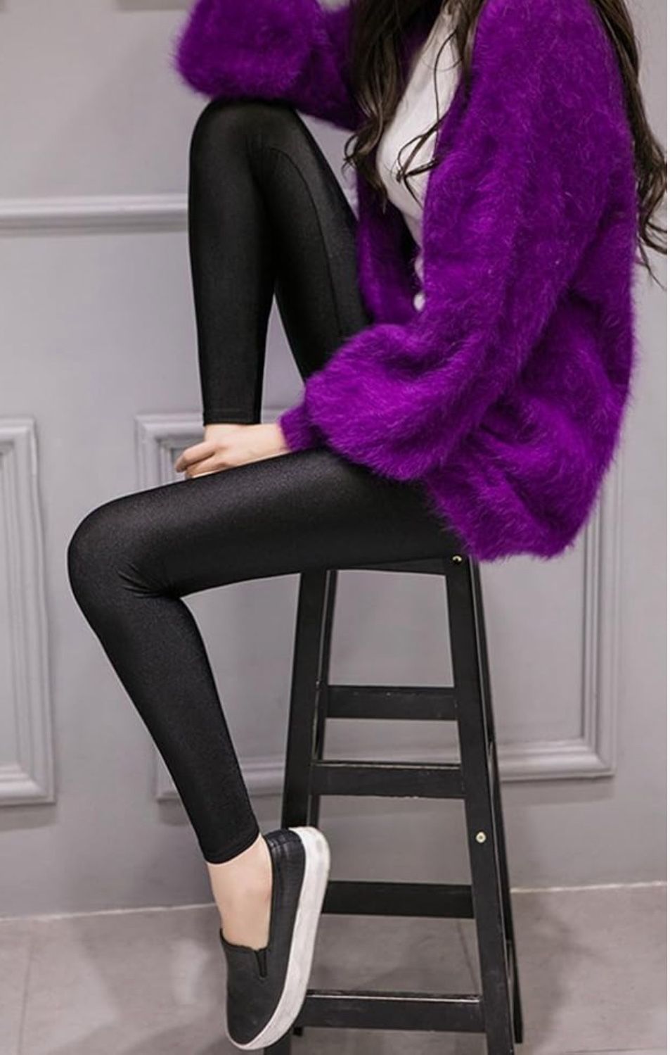 SMALL BLACK Women's Stretched Shiny Sports Leggings Mid-Waist Elastic Pants Shining Leggings Tights