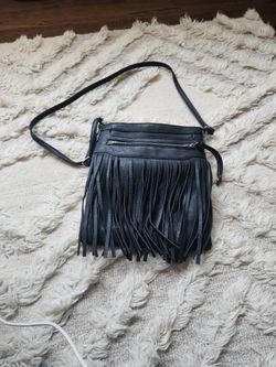 Leather Black Rivet Fringe Crossbody
