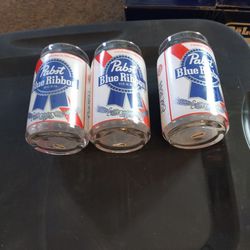 Set Of 3 Pabst Blue Ribbon Beer Can Shaped Glasses