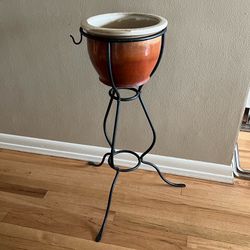 Rare Vintage MCM Wrought Iron Plant Stand & Pot