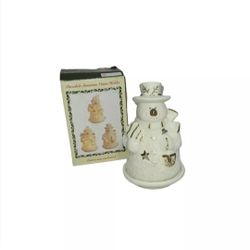 Porcelain Snowman Tealight Candle Holder Christmas - International Bazaar 5½" OB