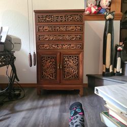 Vintage Asian Carved Silverware Cabinet