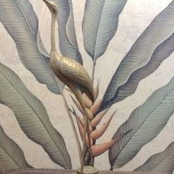 Tall Crane Bird Statue Castilian Brass & Copper Imports Korea 19"