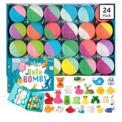 Brand new Bath Bombs for Kids with Surprise Inside, 24 Pack Kids Bath Bombs with Toys Inside Gift Set, Kid Bubble Bath Fizzy for Girls Boys with Bath 