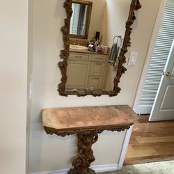 Antique Vintage Marble Top Console Table with Mirror