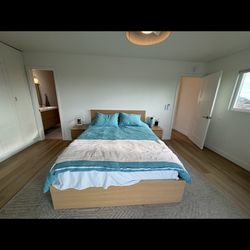 IKEA Queen Bed Frame With Night Stands 