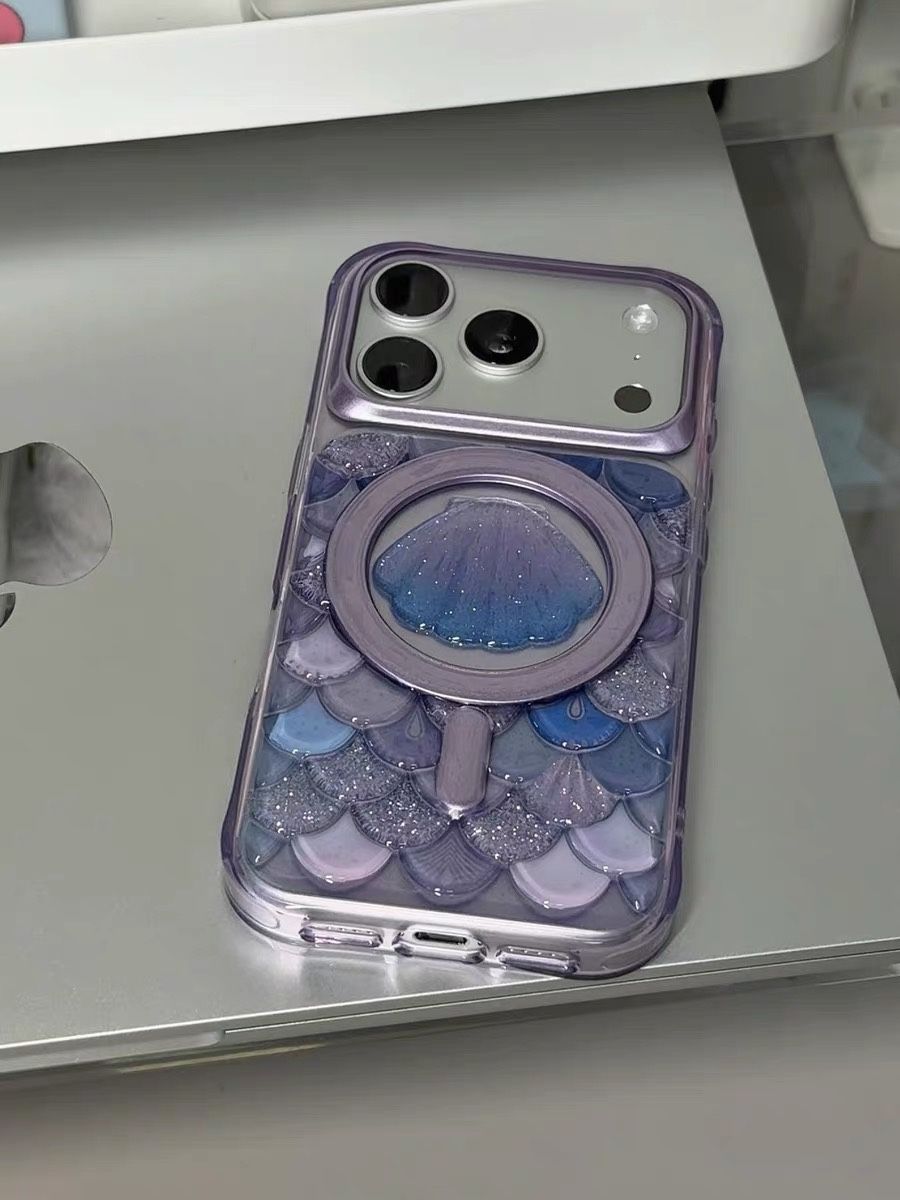 Luxury Glitter Seashell iPhone 17 Pro Max Magnetic Case – Slim Protective Cover with Built-in Stand