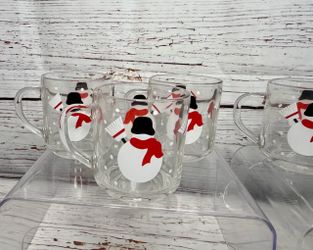 Ceate & Barrel Snowman Glass Coffee Mug Set