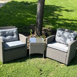 3pc Patio Furniture Outdoor Sofa Chairs With Table
