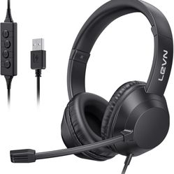 Brand New Headset with Mic, USB Headset with Microphone, Computer Headset with Noise Cancelling Microphone for Laptop PC, Mute in-line Controls, Wired