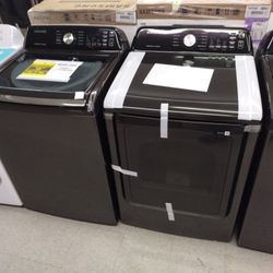 SAMSUNG BLACK COLOR WASHER AND DRYER SET OPEN BOX GAS DRYER