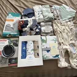 New. Baby Boy Clothing/receiving Blankets Etc Sell Or Trade For Enfamil 12oz Cans  
