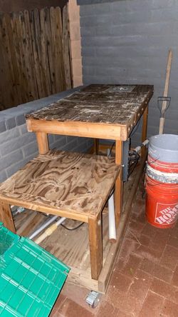 Wooden Workbench on Casters