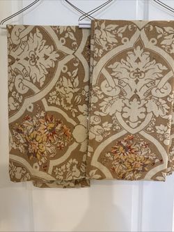 Pottery Barn Camilla Drapes Set 2 Neutral 50x 96 Curtains Floral Wheat Rare More
