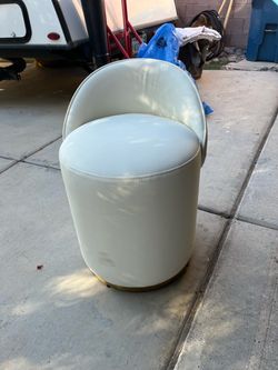Modern Cream Faux Leather Swivel Vanity Chair - Makeup Stool