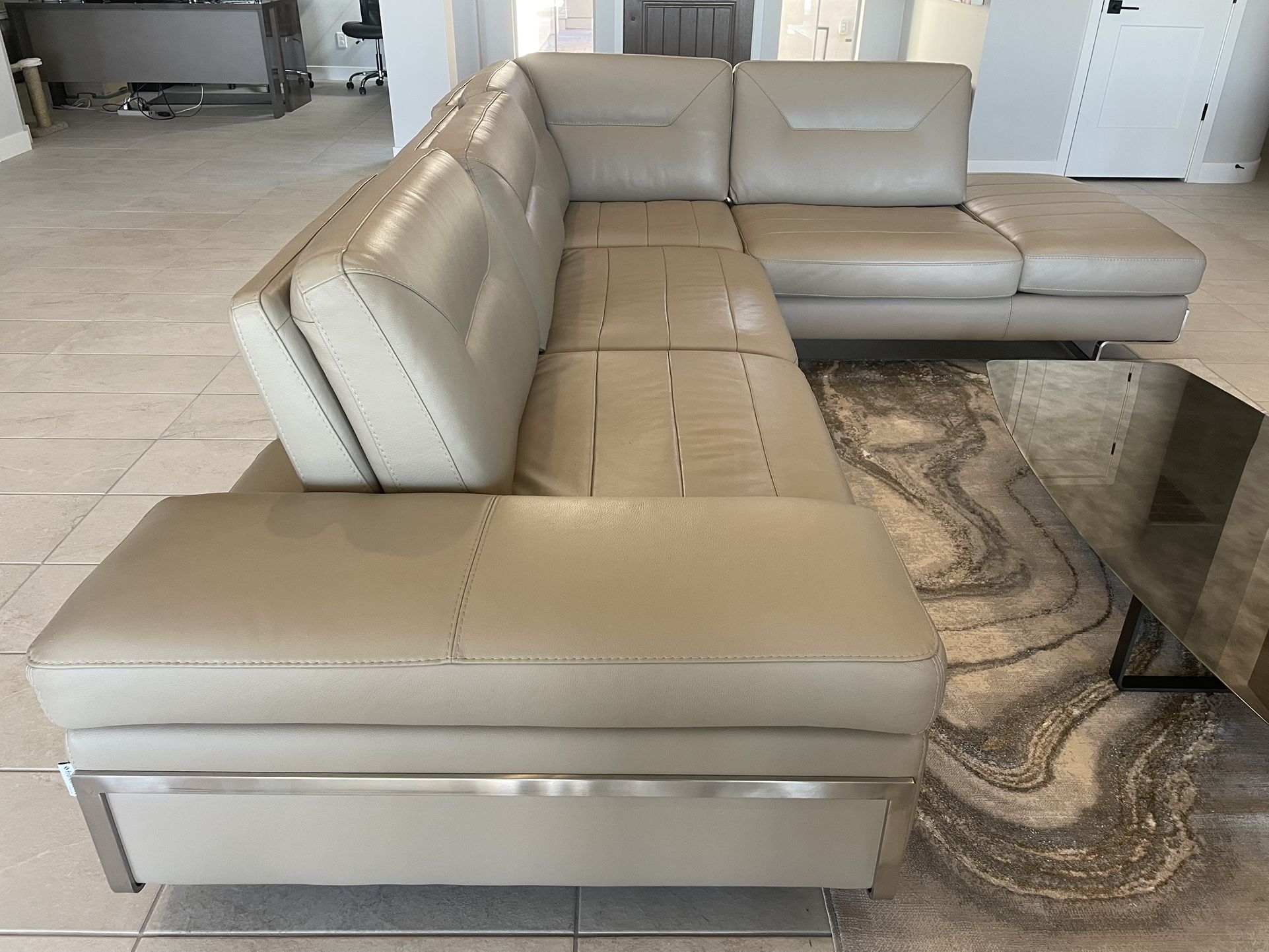 Modern Beige Leather Sectional Sofa