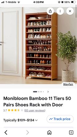 Monibloom Bamboo 11 Tiers 50 Pairs Shoes Rack with Door