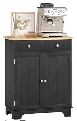 Sideboard with Solid Wood Countertop, Modern Kitchen Storage Cabinet