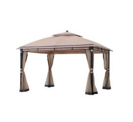 Hampton Bay- Jasper Hill 11 ft. x 13 ft. Brown Soft Top Gazebo with Solar LED Lighting. Brand new. Box never opened. Still has the plastic straps seal
