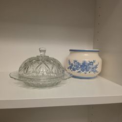 Vintage Planter , vintage Crystal Dish