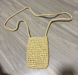 Natural Tan Woven Mini Crossbody Phone Pouch / Straw-Look Bag