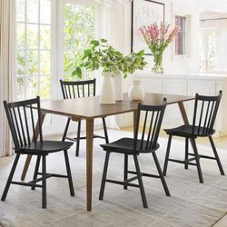LUE BONA Upgraded Dining Chairs Set of 4, Farmhouse Wooden Spindle Back Kitchen Chairs, Windsor Dining Chairs for Kitchen and Dining Room, Black