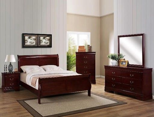 Brand new queen sleigh bedframe + dresser + mirror + nightstand 4PCs bedroom set