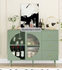 Homfa Coffee Bar Cabinet with 3 Drawers & Glass Door, Modern Buffet Sideboard Bar Table for Dining Room, Green $80