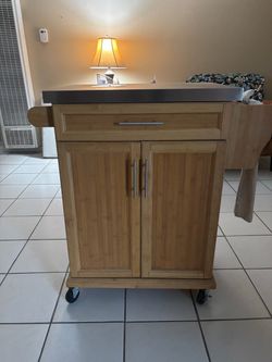 Bamboo Kitchen Island Cart with Stainless Steel Top