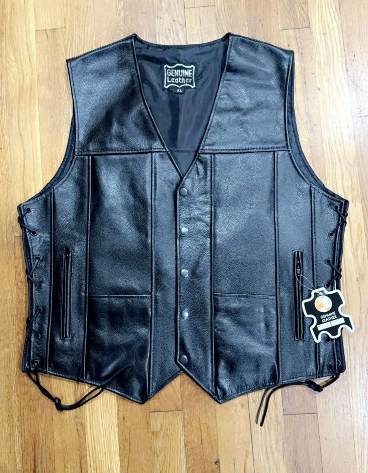 Black Leather Motorcycle Biker Vest For Men’s