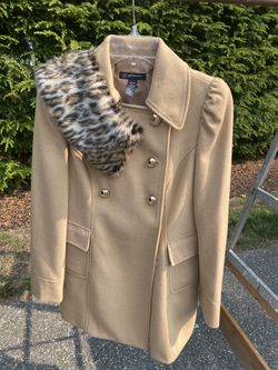 INC Coat With Leopard Collar Attachment 