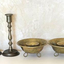 Two Sets Of Vintage Brass Candle Holders 