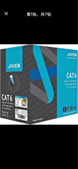 JAVEX 23AWG CAT6 UL in-Wall Rated Solid Bare Copper 600MHz, ETL Listed, TAA Compliant, UTP Ethernet Bulk Cable, 1000 Feet, Blue