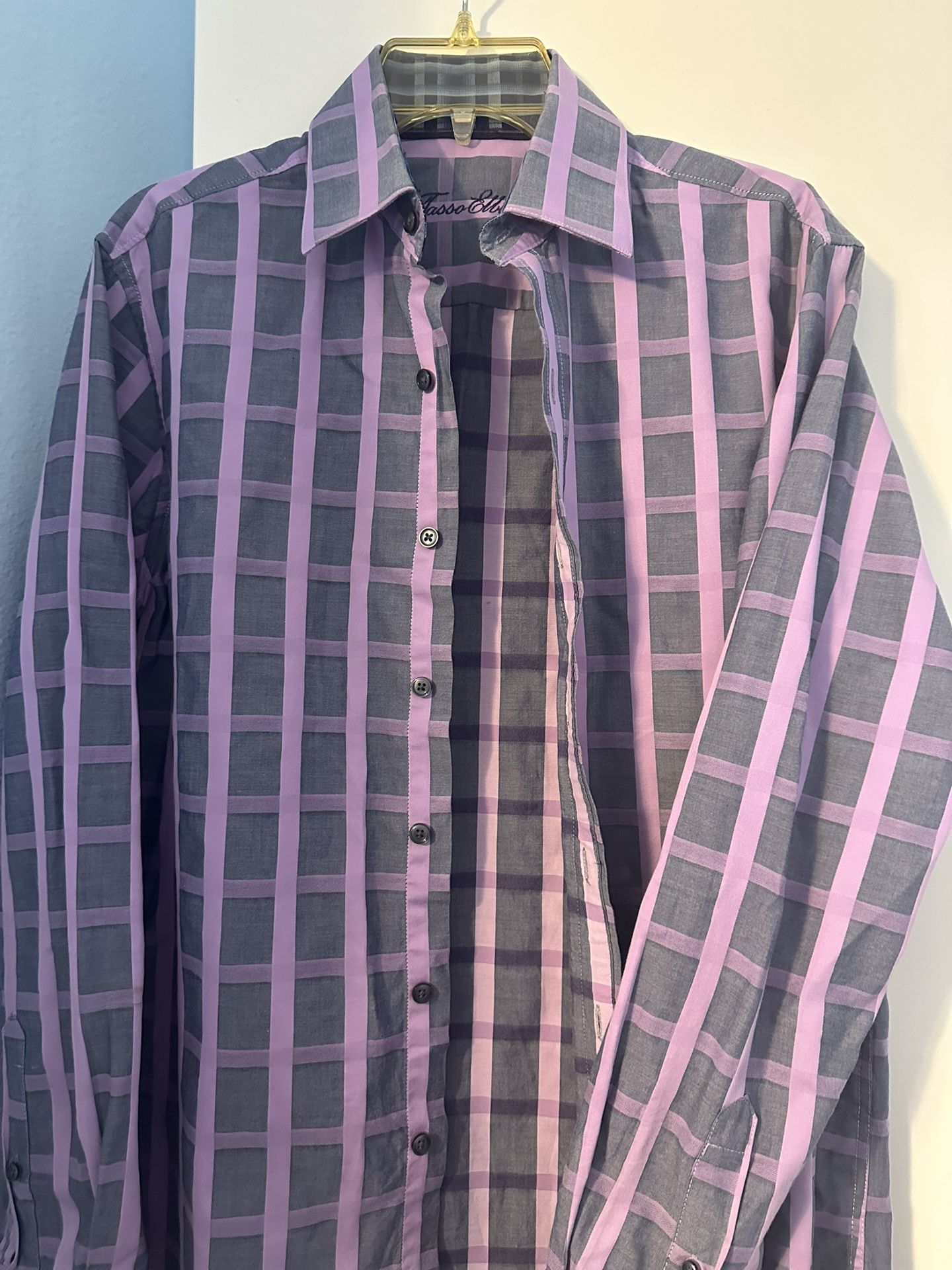 Mens Shirt. S-M Plaid Lavender & Grey.