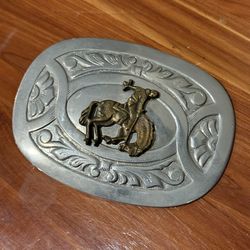 Vintage Chambers Belt Co. Western Cowboy Belt Buckle • Bronc Rider, USA Made
