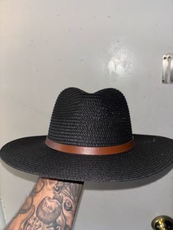 Black Straw Wide Brim Panama Hat