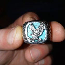 Stainless Eagle With Turquoise Ring