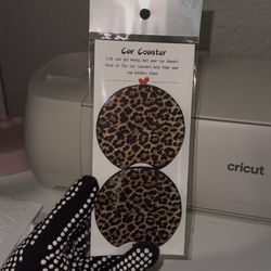 Cheetah Print Car Coaster Set Of 2 