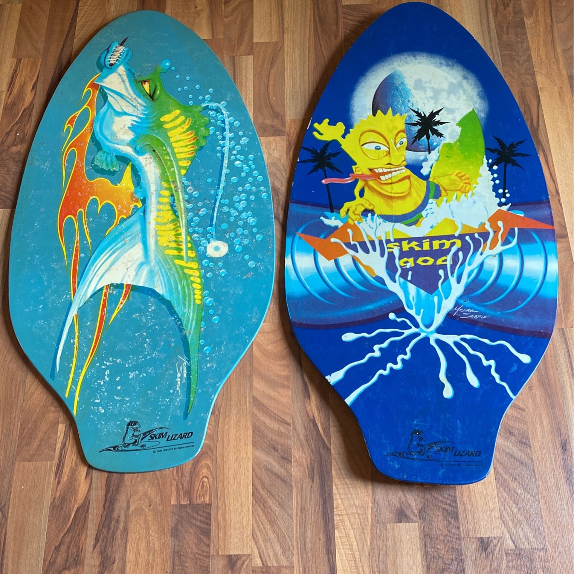 Pair Of Hand painted Michael Searle Boogie Boards 