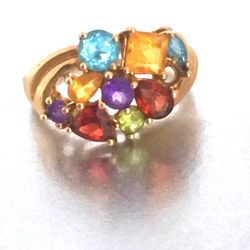 Beautiful 10k Solid Gold Multi Gem Ring