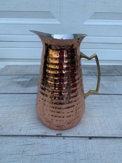 Pier 1 Imports Hammered Copper Pitcher Brass Brass Handle Farmhouse Decor 9"