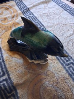 Ceramic Dolphin Figurine Green Glaze