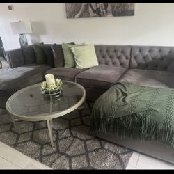 U Sectional Gray Velvet