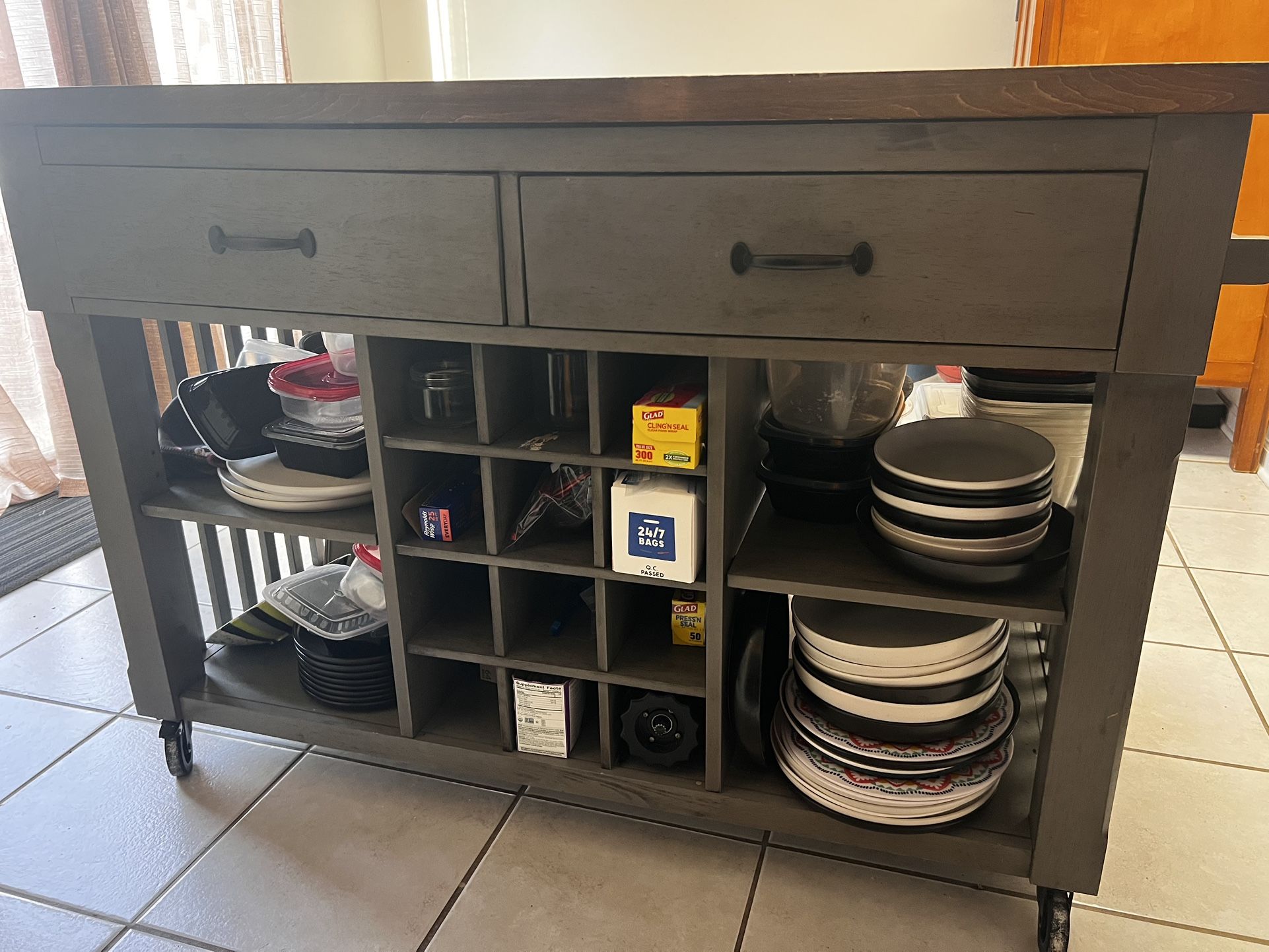 wood kitchen island on wheels that lock in place