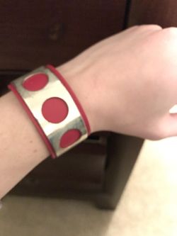 Red leather and metal cuff bracelet