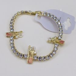 Pulsera San Benito chapado en oró18k/Bracelet, Saint Benedict,gold plated zirconia