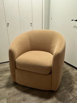 Beige Velvet Barrel Accent Chair Swivel